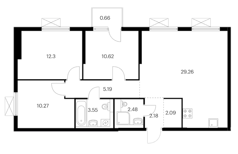 3-комнатная квартира 78.6 м², 16/24 эт., ЖК «Заречный парк»
